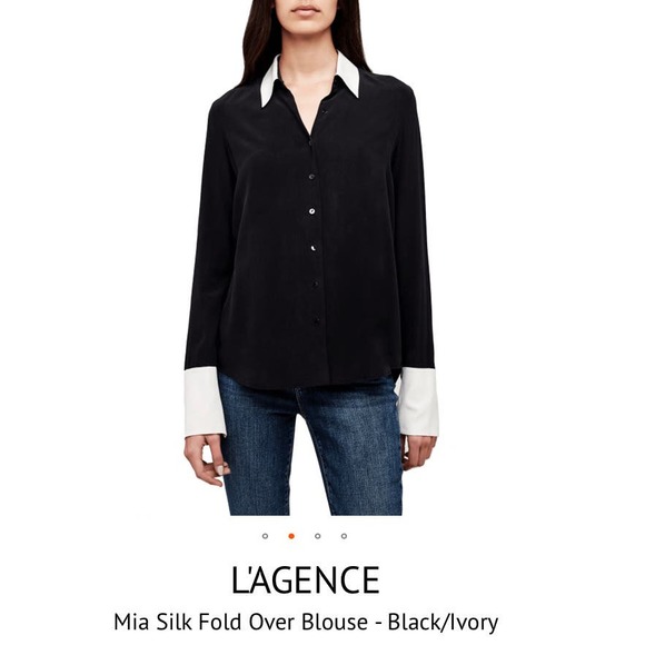 L'AGENCE Mia Silk Fold Over Blouse * Black/Ivory, Size XS MSRP $491 WOM807 - Picture 1 of 8